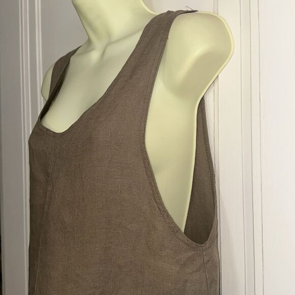 Vintage 80s/90s What’s Up tan/brown linen tank dress with large front pockets - Picture 4 of 8